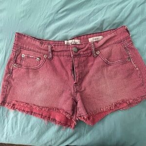 Daytrip Pink Striped Frayed-Hem Denim Shorts